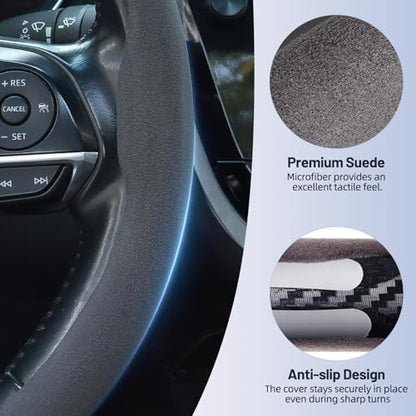 Suede Steering Wheel Cover,Universal Fit 15 Inch-Premium Non-Slip Breathable Comfort Grip for Cars Trucks SUVs,Anti-Slip Durable Interior Upgrade - color: Suede
