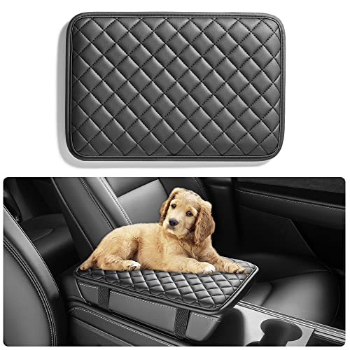 HighnessHwoo Car Armrest Covers, Vehicle Center Console Cover, Middle Storage Organizer Pads, Dog & Cat Paws Protetor, Nappa Leather, Waterproof, Anti-Slip, Auto Interior Accessories, Black, Size M - color: Classy Black, size: M - 13.2*8.9 inches