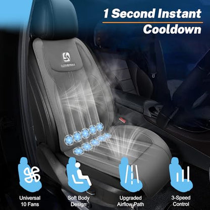 Cooling Car Seat Cover with 2 Powerful Turbo Fans，12V-24V Ventilated Cooling Car Seat Cushion，3-Speed Adjustable Breathable Cooling Seat Cover for Car SUV Truck Universal Fit (Grey)