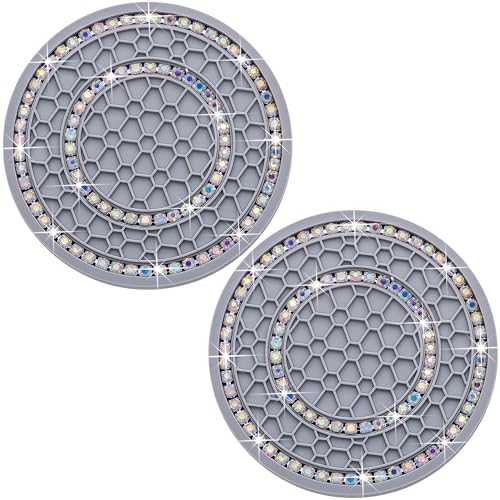 2PCS Bling Crystal Rhinestone Cup Holder Coaster, 2.75 inch Soft Silicone Anti-Slip Shockproof, Car Cup Holder Insert Coasters, Universal Car Interior Accessories for Women (Gray & Colorful) - color: Gray & Colorful, size: 2 pcs