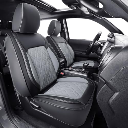 LUCKYMAN CLUB F150 Full-Set Seat Covers J03-Q3 with Waterproof Faux Leather, Fit 2015-2026 Ford F150 and 2017-2026 F250 F350 F450 (Full Set, Black-Gray) - color: Black&Gray, size: Full Set