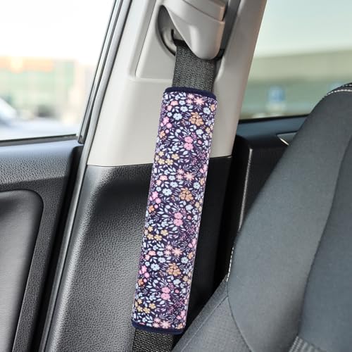 2 Pcs Plush Universal Seat Belt Cover Pad - 2-in-1 Soft Bag Handle Sleeve, Skin-Friendly & Breathable, Machine Washable, Cute Designs for Men Women Kids Car Accessories, Florals