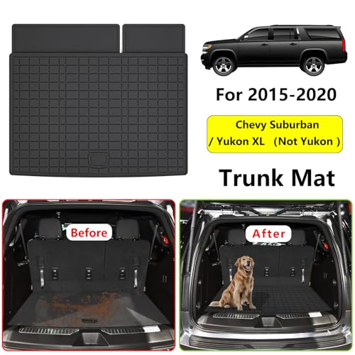 Cargo Mat for 2015-2019 2020 Chevy Chevrolet Suburban/GMC Yukon XL/Cadillac Escalade ESV, TPE All Weather Protection Car Trunk Liners Accessories-Black - size: Chevrolet Suburban 2015-2020 Cargo Mat