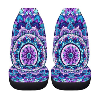 Pehede Car Seat Cover Purple Mandala Flower Pattern Front for Cars, Easy to Install Cover Set, Accessories Auto Trucks Van SUV,2 Packs - color: Multi27