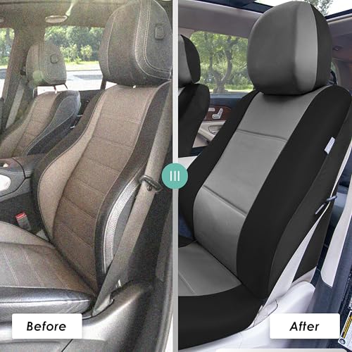 FH Group 3 Row PU Leather 7 Seater Car Seat Covers, Airbag Compatible and Split Bench - Fit Most Car, Truck, SUV, & Van Black/Gray - color: Grey, style: 7 Seater