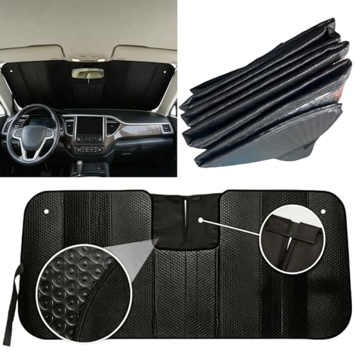 GWUSKDT Car Windshield Sunshade-Thicken 5-Layer Bubble Block Heat and Sun UV Rays,Front Windshield Sun Shade- Keeps Your Vehicle Cool - 58 x 27.5 Inch new Upgraded (New Black)