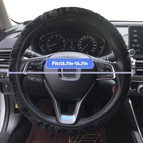 Soft Faux Wool Winter Car Stretch-On Steering Wheel Cover (Diameter 13.7in-15.7in,Plush Black) - color: Plush Black - Diameter 13.7in-15.7in