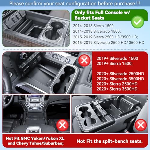 Center Console Organizer Tray Compatible with Chevy Silverado/GMC Sierra 1500/2500/3500HD 2014-2018,15-19 Silverado/Sierra 2500HD/3500HD Accessories Compartment,Full Console w/Bucket Seats ONLY,Blue - color: Blue Trim