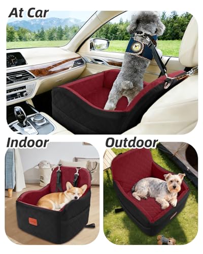 Lealchum Dog Booster Car Seat for Small/Medium Dogs,Puppy Portable Car Bed with Elevated Cushion,Fully Detachable and Washable,2 Storage Pockets,Easy to Install (Blakc/Red, Medium) - color: Blakc/Red