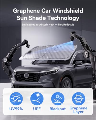 helloleiboo Windshield Sun Shade for Honda CR-V 2023-2026 Graphene Honeycomb Heat Shield with UV Protection Foldable Custom Fit Front Window Sunshade Silver 57" x 30" - size: For Honda CR-V (2023-2026)