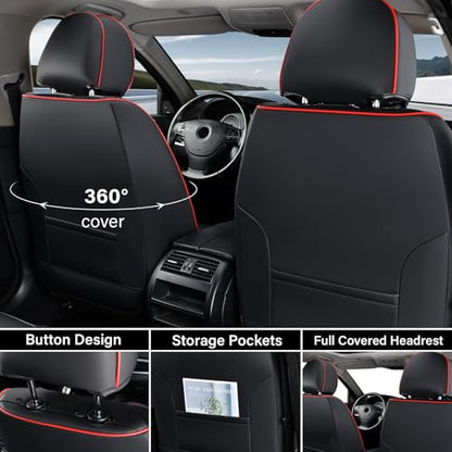 Coverado Seat Covers, Car Seat Covers Front Seats, Waterproof Nappa Leather Auto Seat Cover with Lumbar Head Pillow, Black Redline Seat Covers Carseat Cover Universal Fit for Most Cars - color: Redline（Pillow）, size: Front