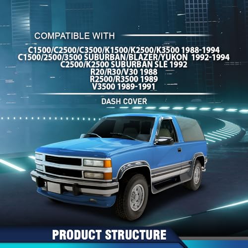 PIT66 TPE Dash Cover Dashboard Panel Black Compatible with Chevy Blazer Suburban GMC Yukon C1500 C2500 C3500 1988-1994 Plastic With adhesive (You can place it on the oginial product) - size: 1988-1994 Chevy/GMC(Black)