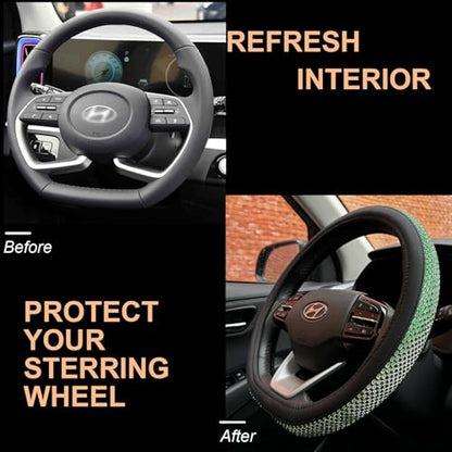 D Shaped Bling Comfy Steering Wheel Cover with Jumbo Crystal Rhinestones, Anti-Slip Diamond Leather, Flat Bottom 14.5-15 Inch (Vivid Green) - color: 910.Vivid Green, size: D Shaped/Flat Bottom[14 1/2''-15'']