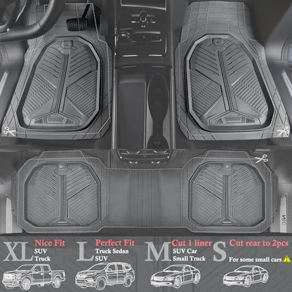 CAR PASS Heavy Duty Rubber Car Mats, Deepdish All Weather Floor Mats for Car Full Set, Universal Automotive Mats Trim to Fit for Sedans SUVs Trucks, Waterproof Anti-Slip Deep Tray 3 Pieces Dark Gray - color: Gray