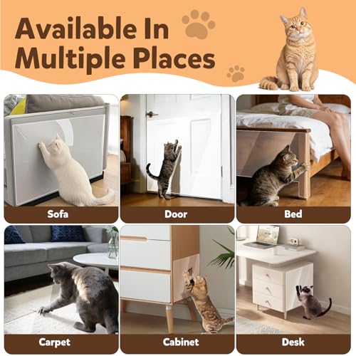 Anti Cat Scratch Furniture Protector, PET Single-Sided Sticky Couch Protector for Cats,100% Transparent Clear Training Self Adhesive Tape for Carpet, Sofa, Couch, Door (160in x12.4in)