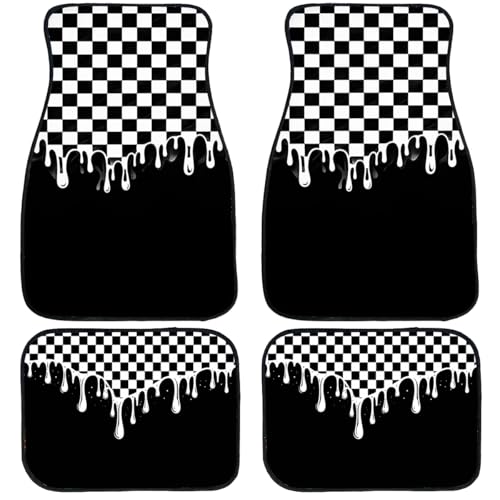 Checkerboard Car Floor Mats Set of 4 Black White Drip Gothic Carpet Front Rear Carpets Mat Decorative Car Floor Carpets Non-Slip Auto Car Accessories Universal Fit for Car SUV Truck Van - color: Checkerboard