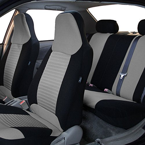 FH Group Full Set Cloth Car Seat Covers - Universal Fit,1-Piece Front Seat Covers, Airbag Compatible, Split Bench Rear Seat Cover, Washable Seat Cover for SUV Hunting
