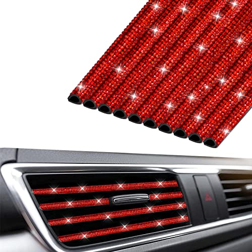 INSAUTO Bling Car Accessories for Women, Bling Car Vent Outlet Trim,10pcs Diamond Car Air Conditioner Decoration Strips(Red) - color: red