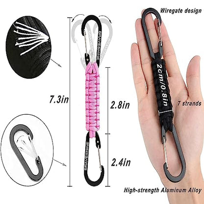 BRAVESHINE Paracord Keychain Carabiner Clip, D Ring Lanyard Hanger Stroller Hook for Water Bottle, Key, Backpacks, Men, Women