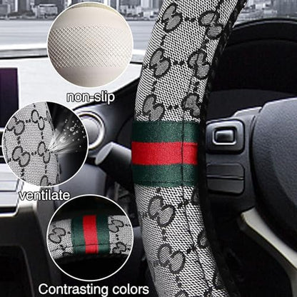 5PCS Steering Wheel Cover, with 2 Headrests, 2 Seat Belt Covers - Universal Fit for 14.5-15" Steering Wheel, Enhances Driving Experience - Perfect for Women (Gray) - color: Gray