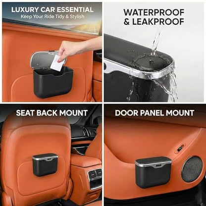Car Trash Can with Lid - Leakproof Hanging Car Garbage Bin for Door & Seat Back - Waterproof Auto Trash Bag & Multifunctional Storage Organizer for SUV, Truck, Sedan (Black)