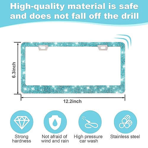 QUANQIUFEI 2 Pack Bling License Plate Frames for Women, Sparkly Rhinestone Diamond Car Accessories with Glitter Crystal Caps (Lake Blue) - color: Lake blue