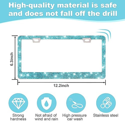 QUANQIUFEI 2 Pack Bling License Plate Frames for Women, Sparkly Rhinestone Diamond Car Accessories with Glitter Crystal Caps (Lake Blue) - color: Lake blue