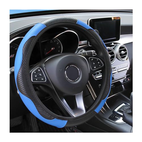 Osilly Car Steering Wheel Cover, 15 inch Carbon Fiber Microfiber PU Leather Elastic Steering Wheel Protector for Men Women, Anti-Slip Breathable Car Interior Accessories for Most Cars (Blue) - color: Blue