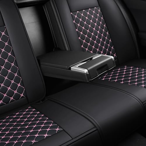 Leather Car Seat Covers,Full Coverage Seat Covers Full Set with Fix Lumber Support,Universal Automotive Seat Covers for Cars,SUVs,Trucks and Sedans (Black&Pink, Full Set) - color: Black&Pink