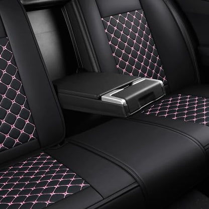 Leather Car Seat Covers,Full Coverage Seat Covers Full Set with Fix Lumber Support,Universal Automotive Seat Covers for Cars,SUVs,Trucks and Sedans (Black&Pink, Full Set) - color: Black&Pink
