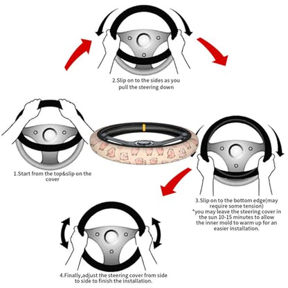 Swono Pig Cute Auto Car Steering Wheel Cover for Women Girls Funny Cartoon Cute Pigs Pink 15 Inch Steering Wheel Protector Case,Fits for Automotive Car SUV Sedans - color: multi-055