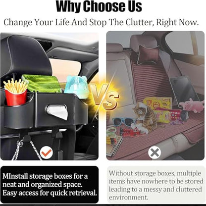 Back Seat Car Organizer,4 in 1 Multifunctional Car Back Seat Storage Box with Drink Cup Holder Tissue Box, for Hold Phone,Snacks, Drinks, Handbag-Black-2Packs - color: Black-2Pack