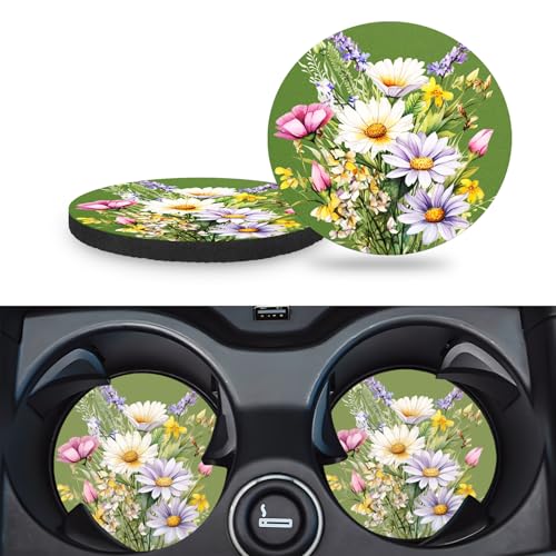 Car Cup Holder Coasters, 2 Pack – 2.75" Universal Auto Anti-Slip Insert Coaster, Rubber Car Coasters, Personalized Car Accessories for Women (Sage Green Watercolor Flowers) - color: Sage Green Watercolor Flowers