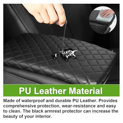 Armrest Cover for Toyota Tacoma Center Console Pad with Organizer Storage Pockets, Black Faux Leather Arm Rest Lid Protector Cushion Interior Accessories (2016-2023)