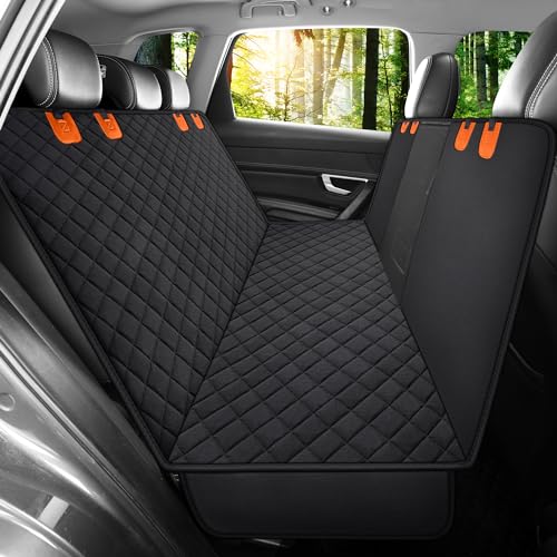 GXT Dog Back Seat Cover Protector for Cars SUV and Trucks with Mesh Window, Scratchproof Nonslip and Waterproof Material - color: Black/Orange, style: Seat Cover Only
