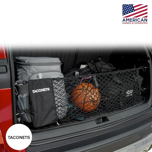 TacoNets Envelope Cargo Net for Acadia/Traverse/Enclave - Fits 2024-Current - Upgraded 5mm Bungee - Integrated Storage Bag - Heavy Duty Hooks - Designed in USA - style: Chevy Traverse / GMC Acadia / Buick Enclave 2024+