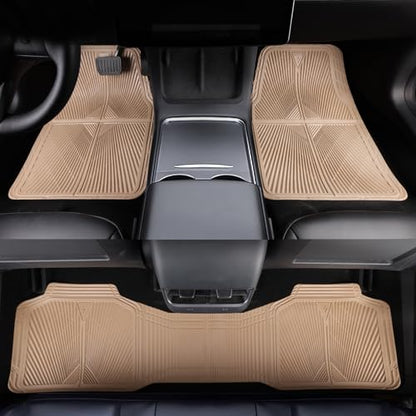 CAR PASS Rubber Car Mats,Car Floor Mats All Weather, Waterproof Trim-to Fit Automotive Floor Mats for Cars Trucks SUV,Anti-Slip Easy Clean, Heavy Duty Car Mats Full Set 3-Piece,All Beige - color: All-Beige