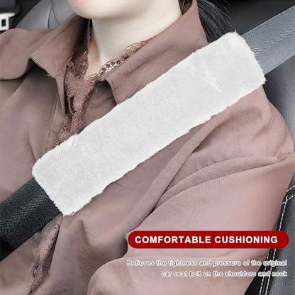 Sun Walker 2PCS Seat Belt Shoulder Pads, Fluffy Soft Plush Auto Seat Belt Pads for Protecting Your Neck & Shoulder, Comfortable Seatbelt Cover Warm Protective Cushion for Most Cars (White) - color: White