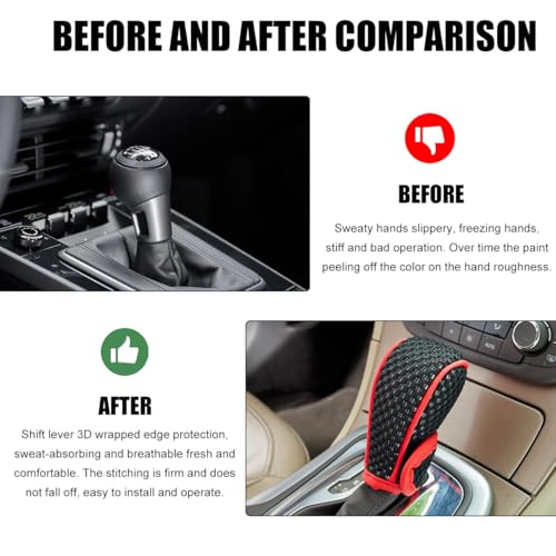 Car Gear Shift Knob Cover, Breathable Automotive Shift Knob Gear Handle Stick Protector Cover, Anti-Slip Anti-Scratch Auto Stick Shift Cover, Universal Car Accessories (Black+Red, Stick-on) - color: Black+Red, size: Stick-on