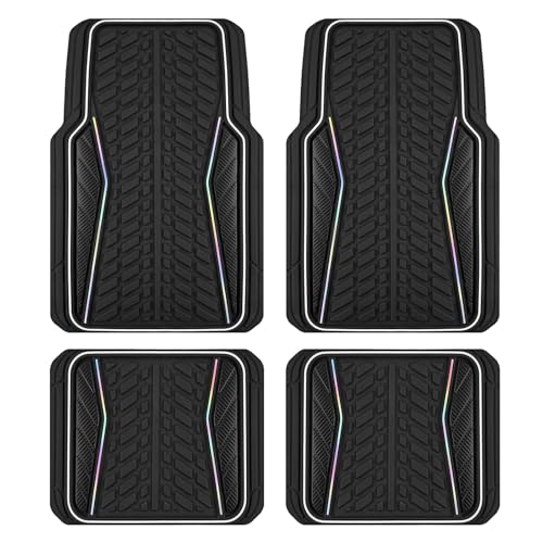 PIC AUTO Car Floor Mats, Black Aluminum-Molded with Full-Circle Iridescent Inlay Strip Car Mats, Universal-Fit Rubber Mats for Cars, Trucks & SUVs, All-Weather, Non-Slip, Easy-to-Clean Interior Mats - color: Black