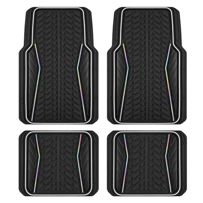 PIC AUTO Car Floor Mats, Black Aluminum-Molded with Full-Circle Iridescent Inlay Strip Car Mats, Universal-Fit Rubber Mats for Cars, Trucks & SUVs, All-Weather, Non-Slip, Easy-to-Clean Interior Mats - color: Black