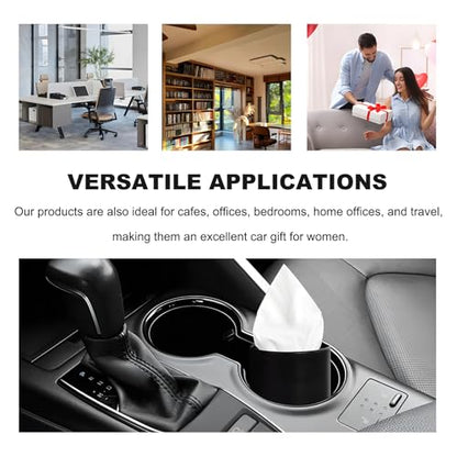 4 PCS Car Tissue Holder, Refillable Round Napkins Containers with Papers Inside, Convenient Travel Tissue Tubes Facial Paper Towel Cylinders for Vehicle Cup Holders (Black) - color: Black