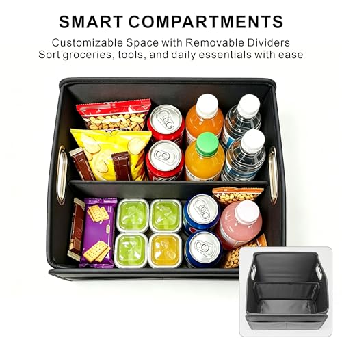 Leather Car Organizer Front Seat Organizer with Metal Handles,Black Car Organizer for Passenger Seat Organizer