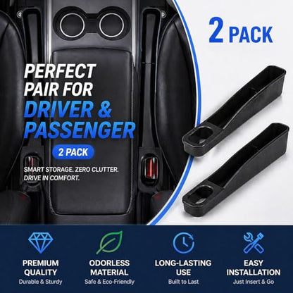 Seat Gap Filler for Tesla Model Y & Model 3 Premium 2020-2026, TPE Seat Gap Organizer with Storage, 2 Pack, Not for RWD Performance Sport Seats
