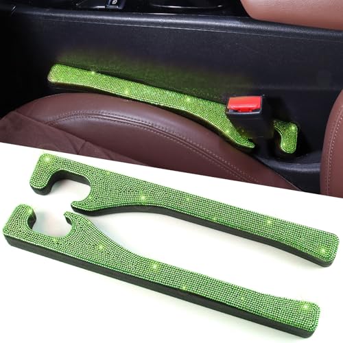 Briwill Green Bling Car Seat Gap Filler, Set of 2 Handmade Crystal Rhinestone Diamond Green Car Gap Filler Fit for Car Truck SUV Lime Green Bling Car Accessories(Grass Green) - color: F-Grassgreen