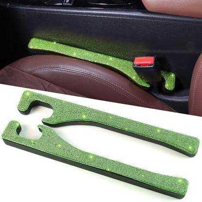 Briwill Green Bling Car Seat Gap Filler, Set of 2 Handmade Crystal Rhinestone Diamond Green Car Gap Filler Fit for Car Truck SUV Lime Green Bling Car Accessories(Grass Green) - color: F-Grassgreen