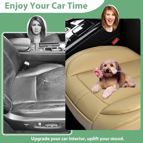 2 Pack Front Car Seat Cover Bottom Only Faux Leather, Anti-Slip Padded Seat Cushion, Full Wrap Seat Protector with Storage Function Fit 95% Cars, SUV, Pick-up Trucks (Beige) - color: Warm-Yellow Beige