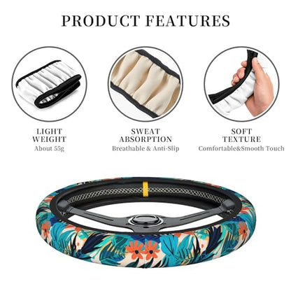 Car Steering Wheel Cover,Tropical Leaves Universal Non Slip Wheel Protector 15 Inch Elastic Car Accessories for Men Women - color: Tropical Leaves