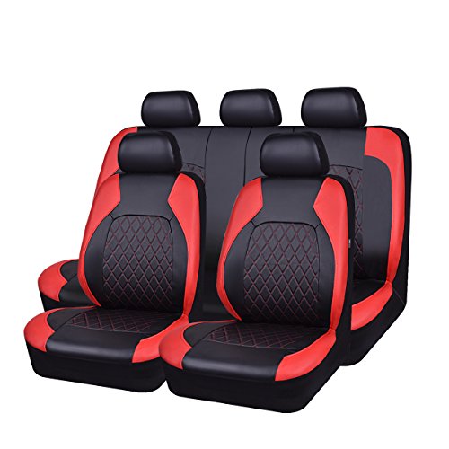 Universal Faux Leather Car Seat Covers Full Set Airbag Compatible Breathable Fit for Cars Trucks SUVs Deluxe Pu Luxury Vinyl(Black with Red) - color: Red, size: Full Set