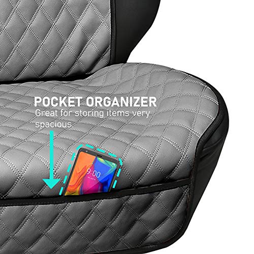 FH Group Car Seat Cushion – Faux Leather Single Front Seat Cover with Front Pockets, Airbag Compatible, Universal Fit Car Seat Cushion for Driver or Passenger Seat, SUV, Truck, Sedan & Van – Gray - color: Gray, style: Front Set